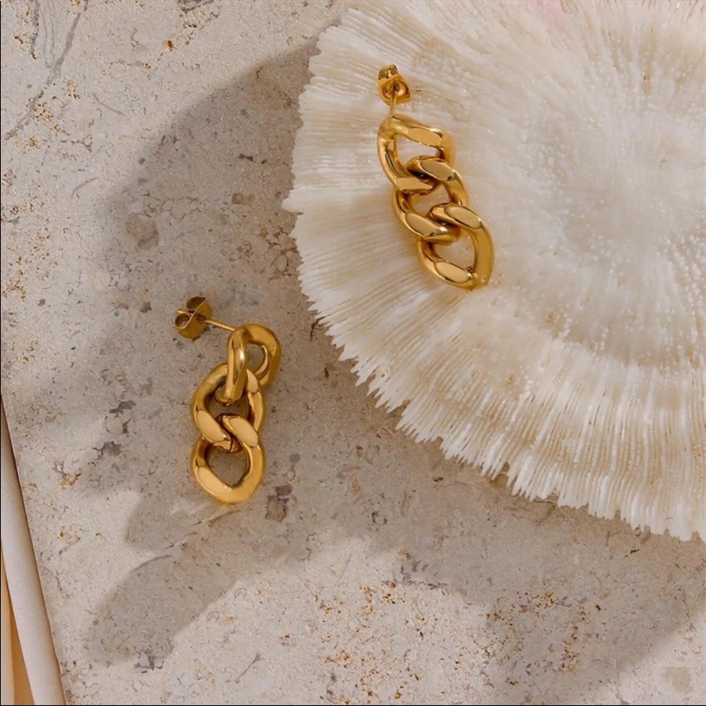 Gold Plated Curb Link Earrings